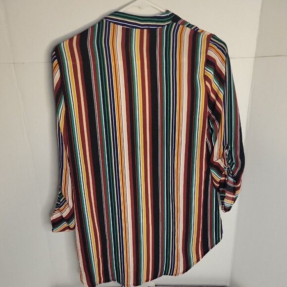 Heart and Soul stripped roll up sleeve V-Neck Top Blouse small Women - Picture 5 of 5